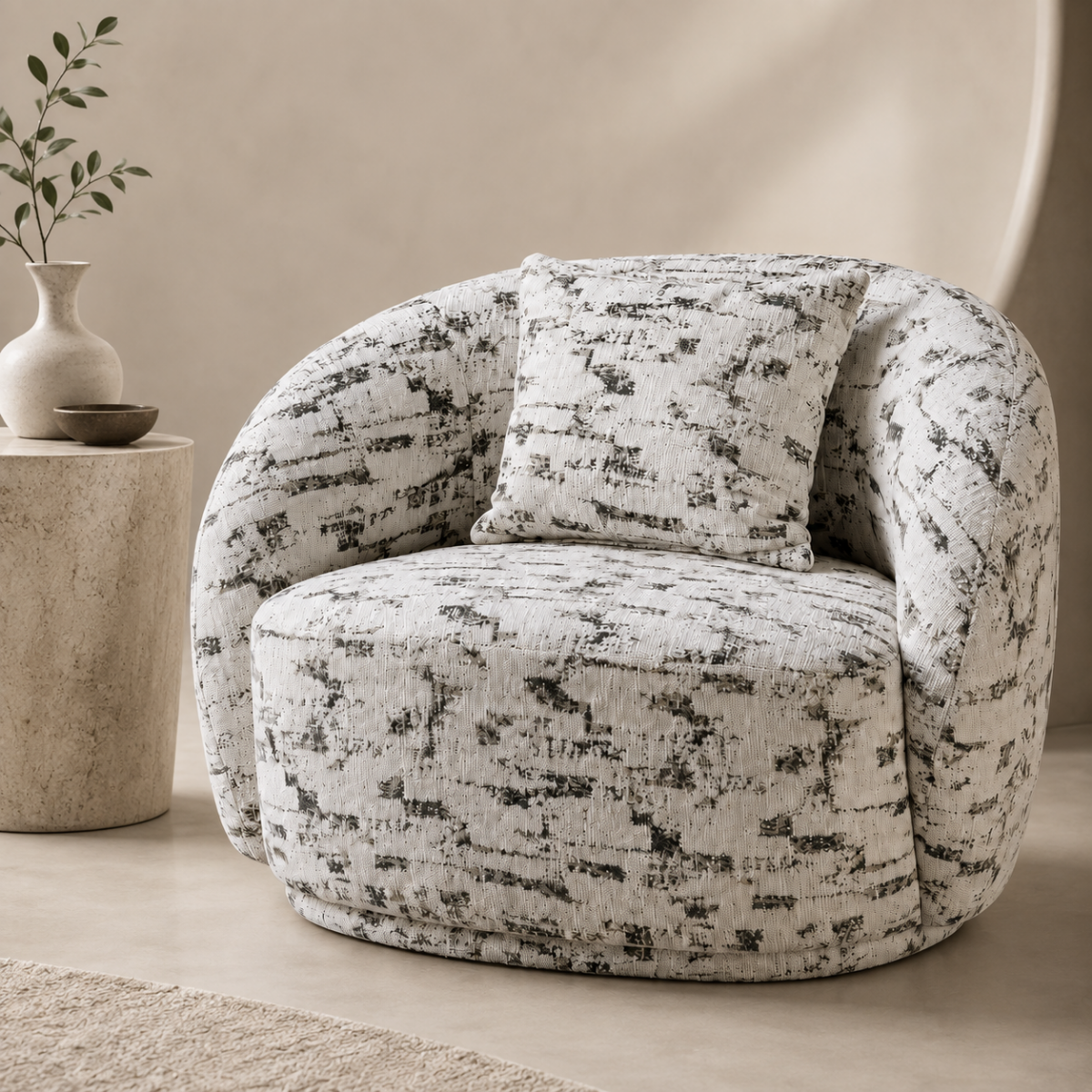 Wooden Twist Snug Modern Curved Sofa Single Seater, product view