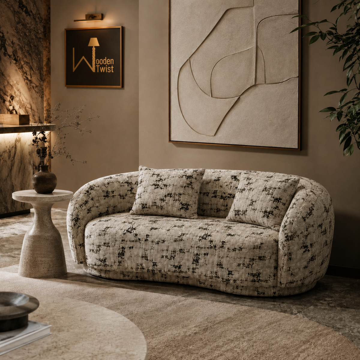 Wooden Twist Snug Modern Curved Sofa 2 Seater, product view