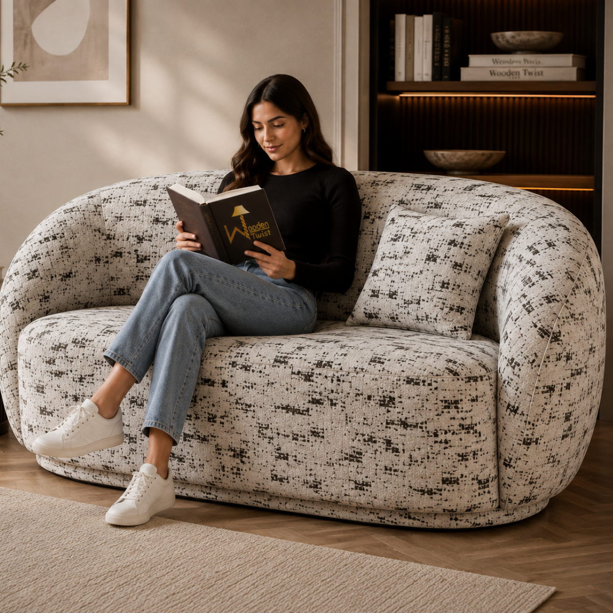 Wooden Twist Snug Modern Curved Sofa 2 Seater, product view