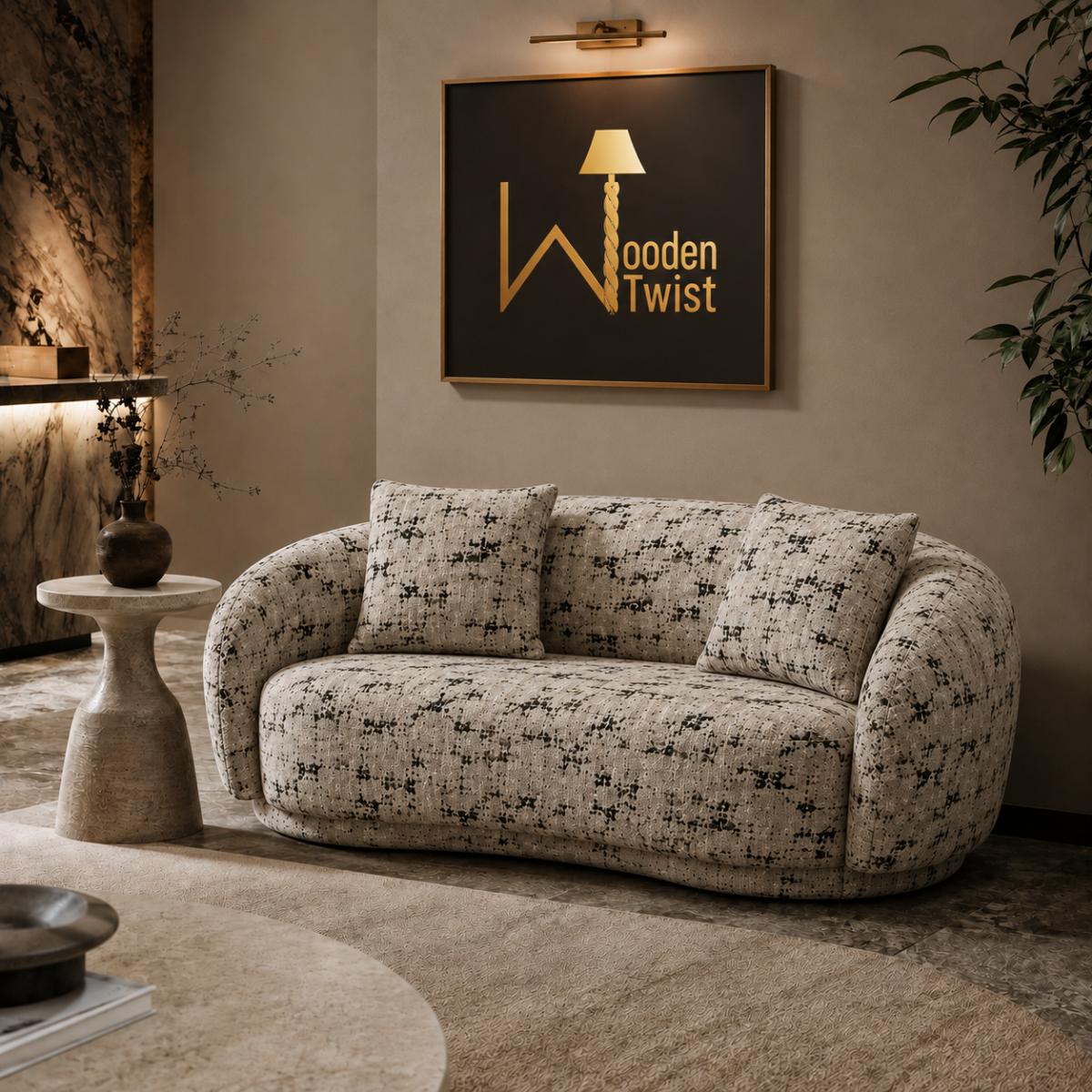 Wooden Twist Snug Modern Curved Sofa 2 Seater, product view
