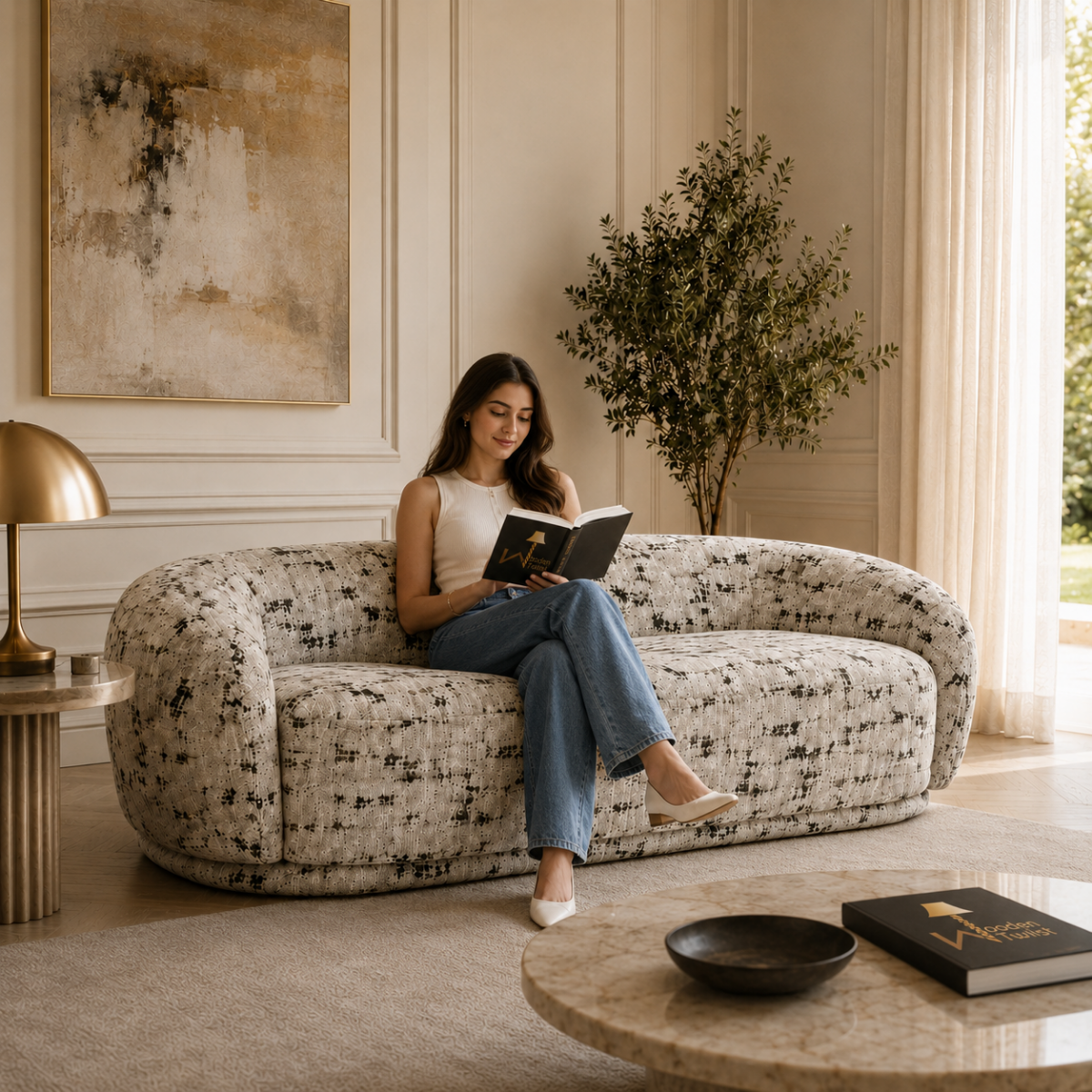 Wooden Twist Snug Modern Curved Sofa 3 Seater, product view