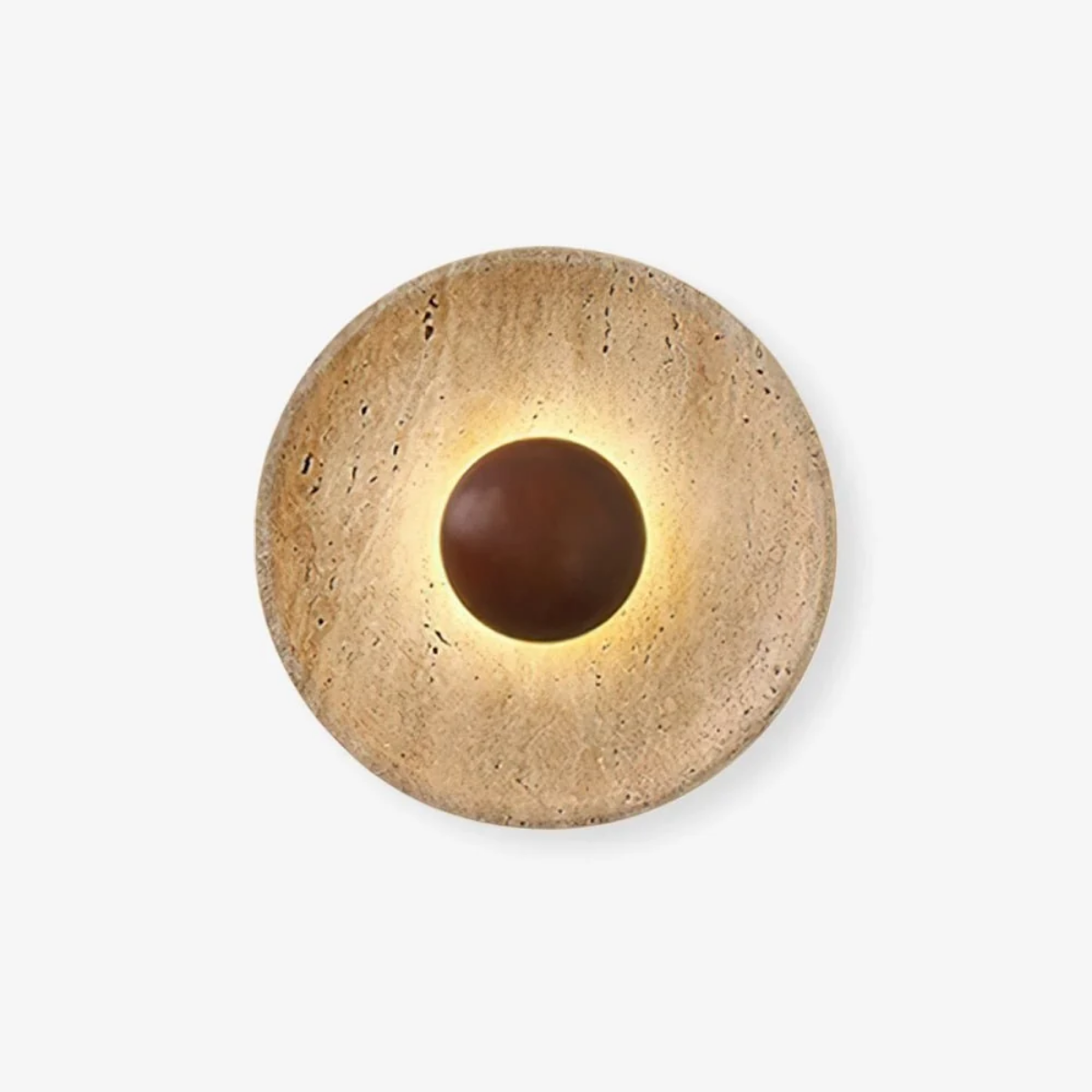 Solara Travertine Round Wall Light full product view on white background