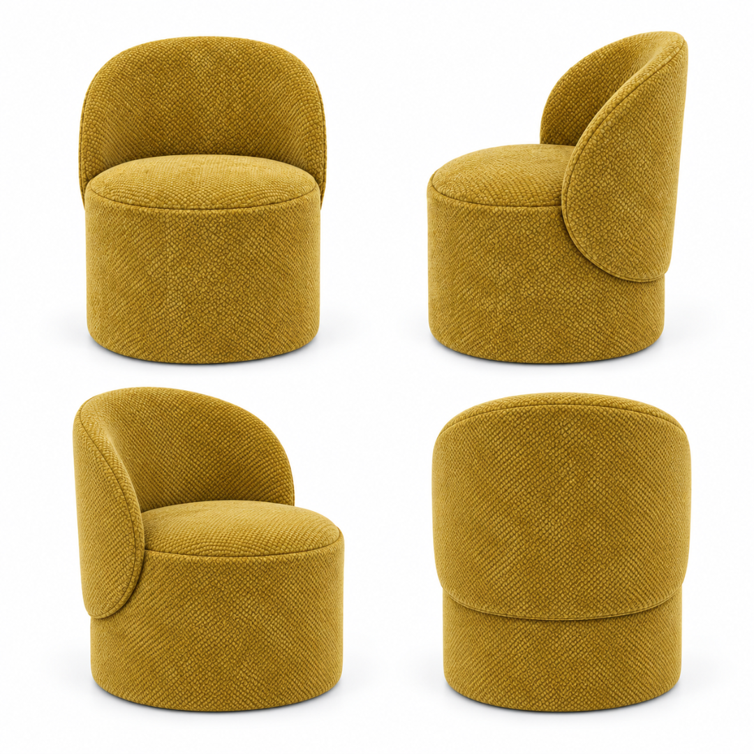 Wooden Twist Solvera Boucle Accent Chair Mustard Yellow – front, side, angled and back views