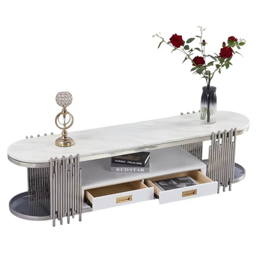 Marble Top, Silver Steel Frame