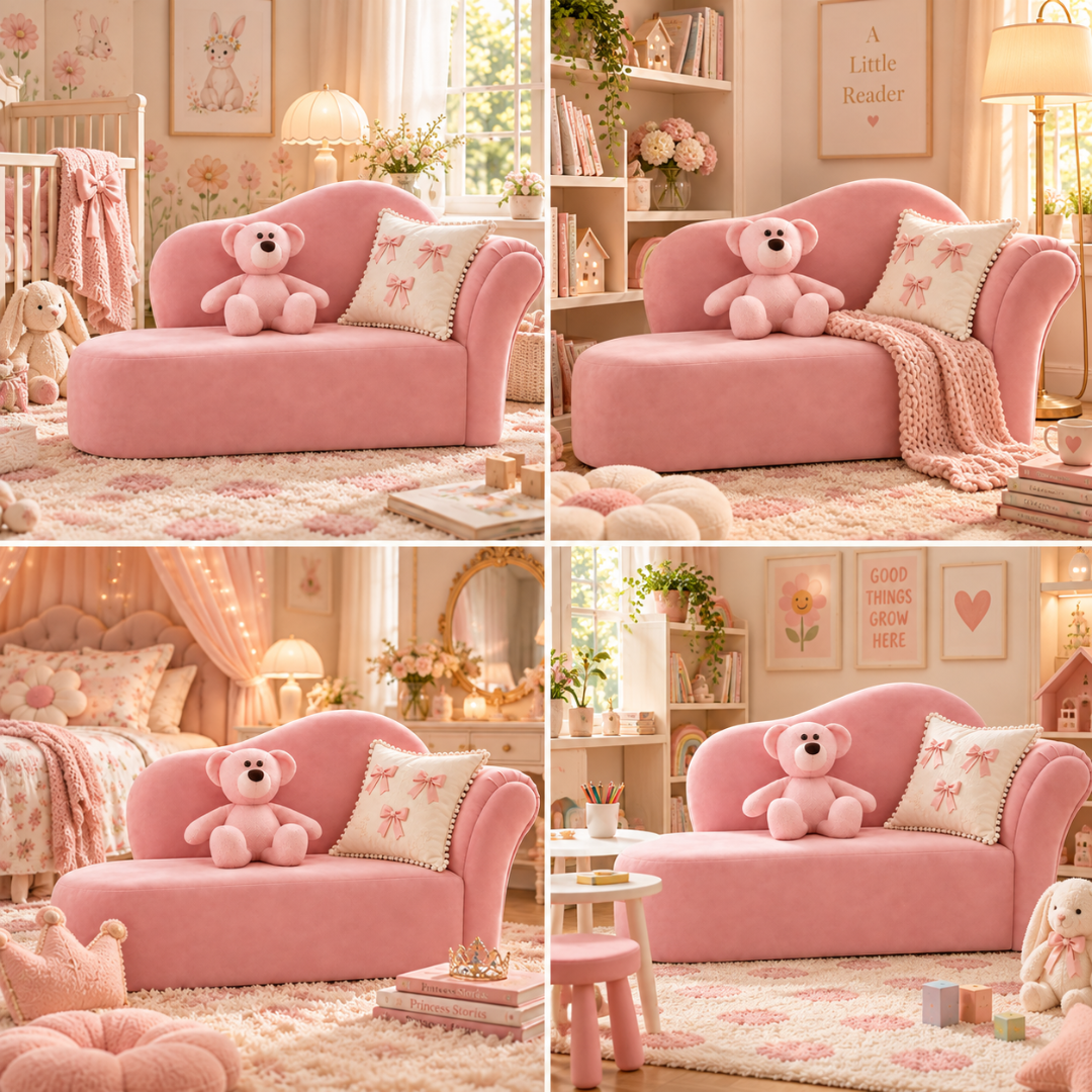 Wooden Twist Princess Velvet Kids Chaise Sofa Pink – Room Styling Ideas