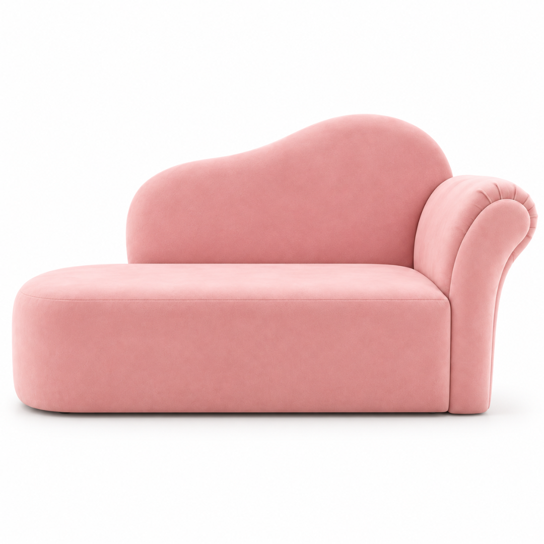 Wooden Twist Princess Velvet Kids Chaise Sofa Pink – Front View