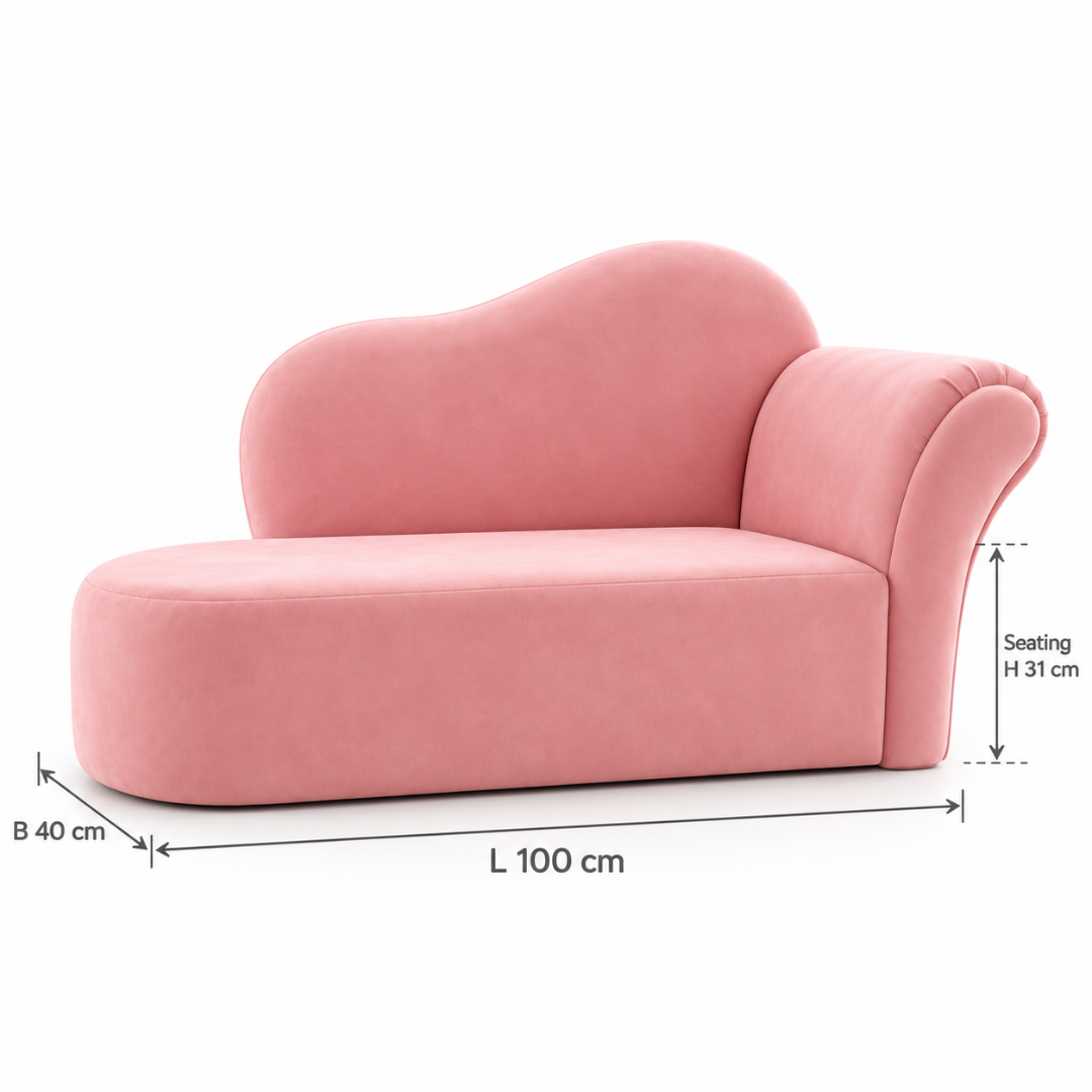 Wooden Twist Princess Velvet Kids Chaise Sofa Pink – Dimensions L 100 x W 40 cm