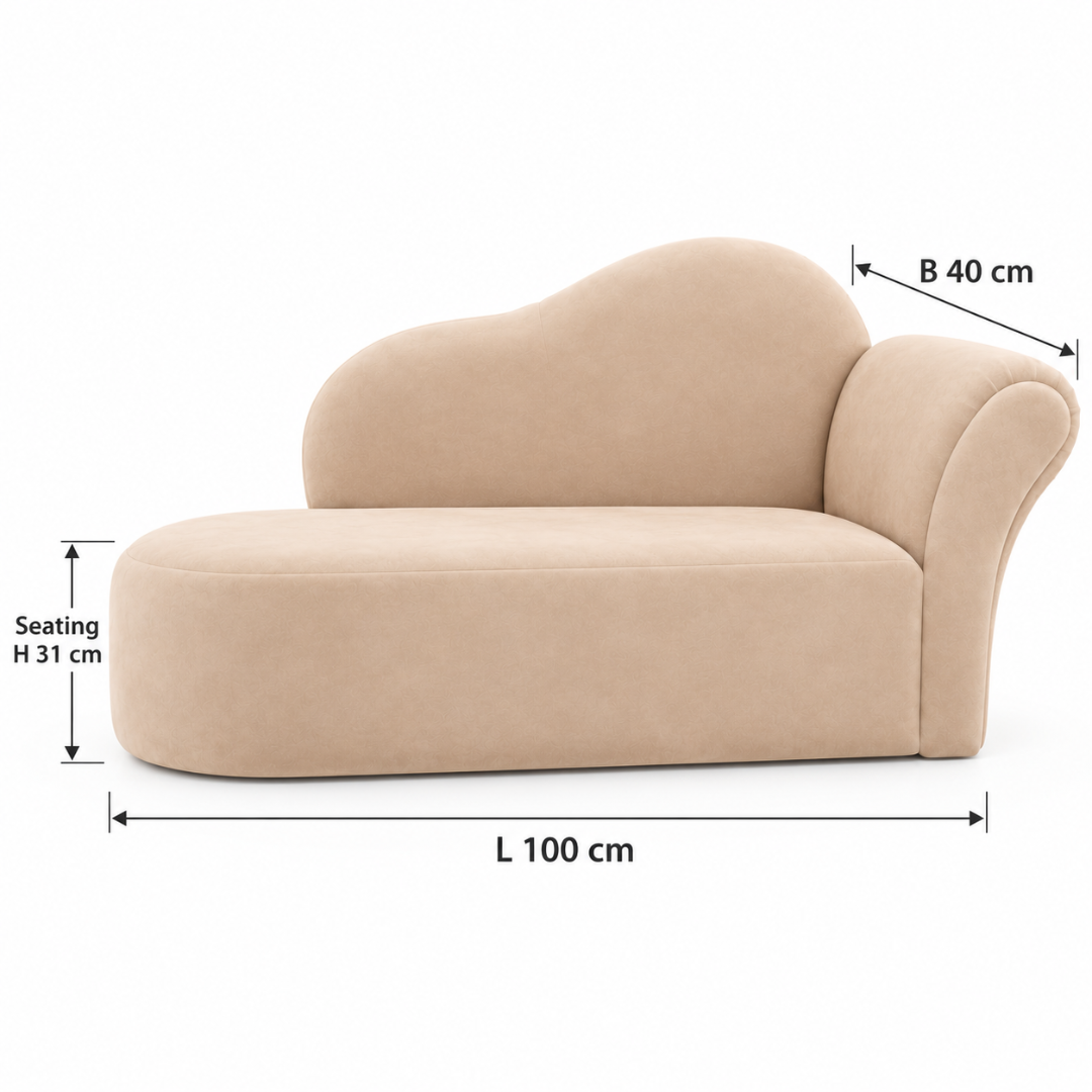 Wooden Twist Princess Velvet Kids Chaise Sofa Beige – Dimensions L 100 x W 40 cm