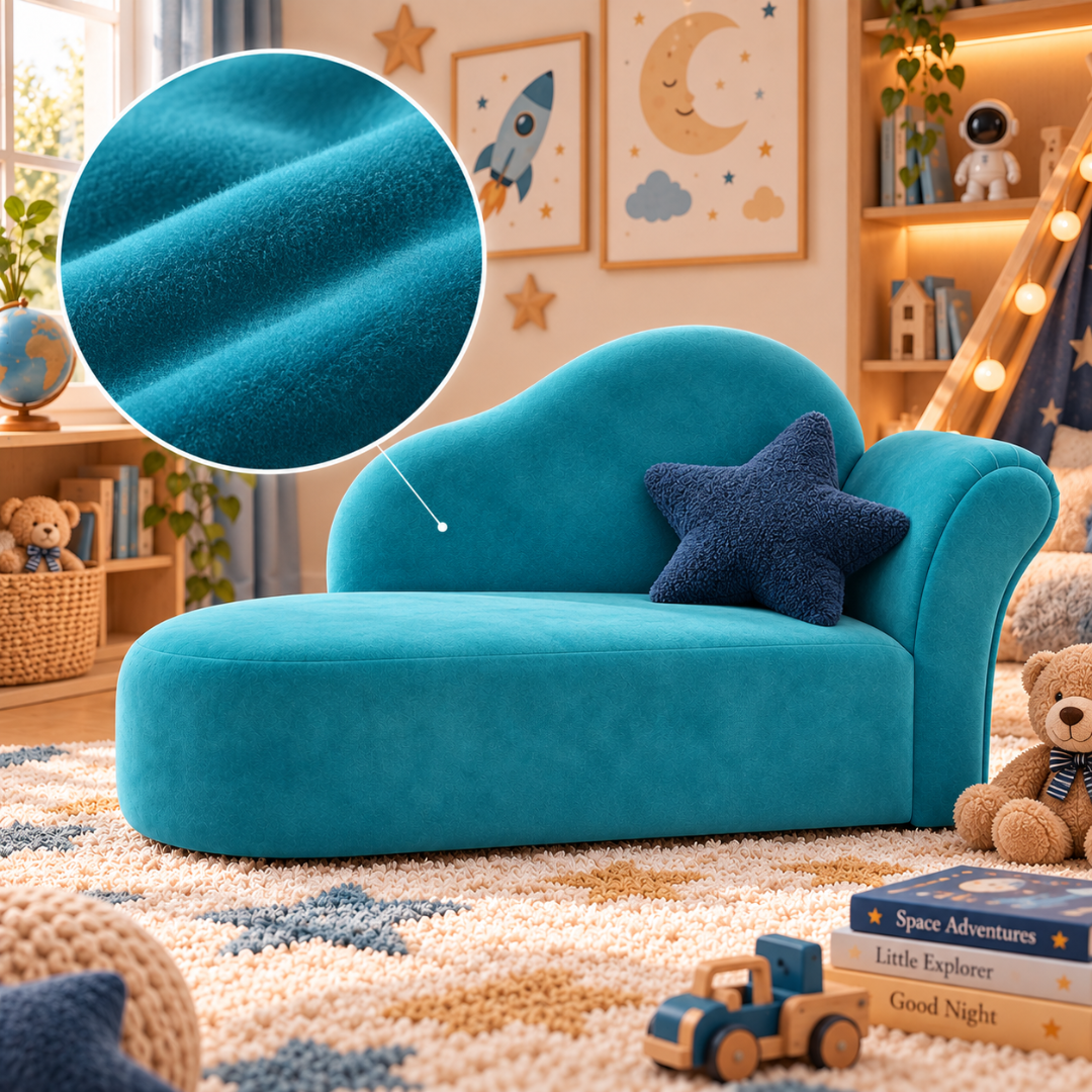 Wooden Twist Princess Velvet Kids Chaise Sofa Sky Blue – Velvet Fabric Detail