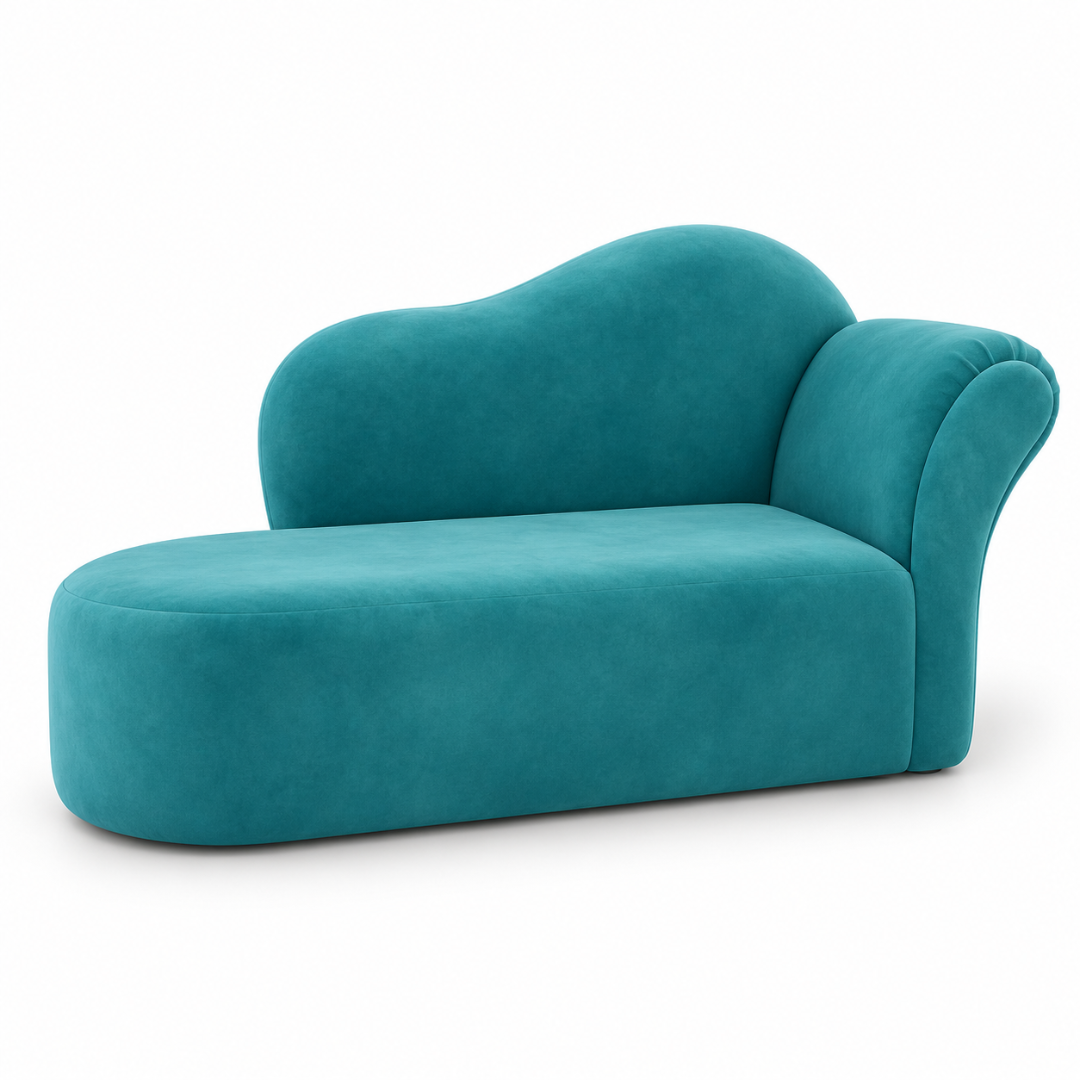 Wooden Twist Princess Velvet Kids Chaise Sofa Sky Blue – Angle View