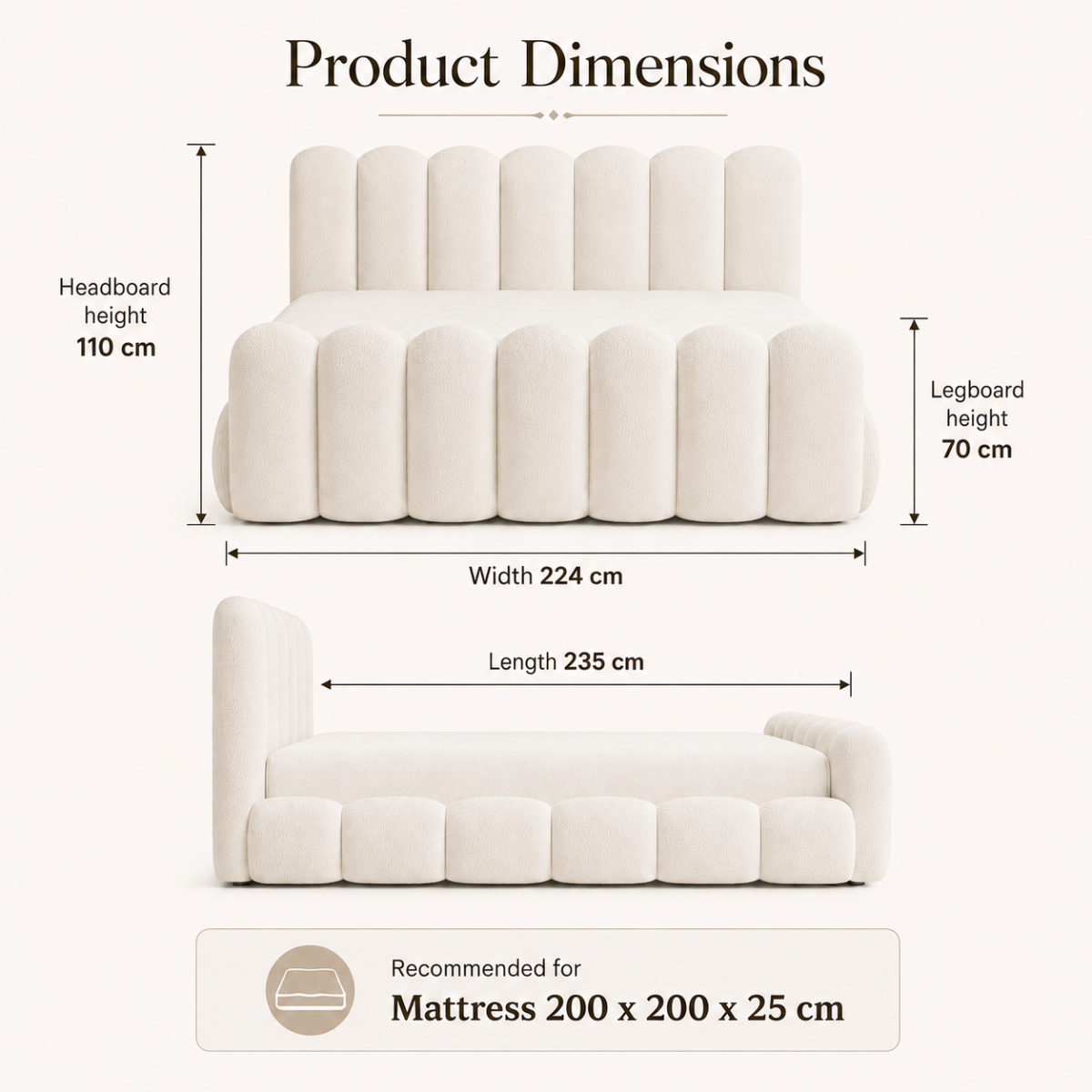 Wooden Twist Sculpted Comfort Bouclé Bed - dimensions Super King 200 x 200 cm