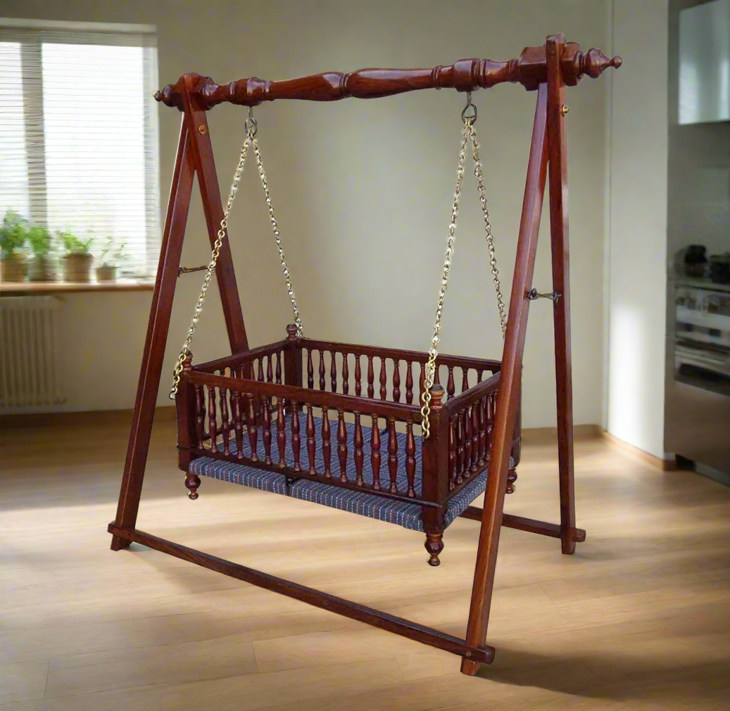 Wooden Twist Bazzy Handmade Teak Wood Baby Cradle Traditional Swing Cr Wooden Twist UAE