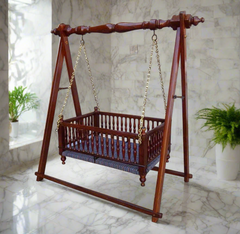 Wooden Twist Bazzy Handmade Teak Wood Baby Cradle Traditional Swing Cradle for Newborns Safe, Durable, Eco-friendly Baby Bed