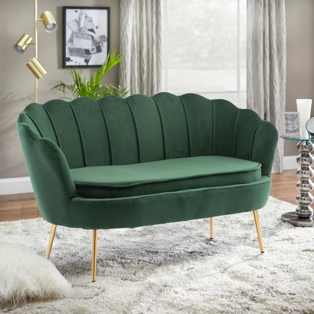 Wooden Twist Terciopelo Flared Arm Solid Wood Metal Legs Velvet Fabric Loveseat Modern Chaise Lounge
