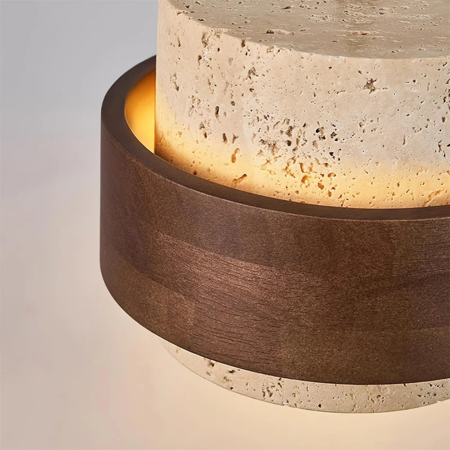 Natural Travertine, Solid Walnut, Durable Metal