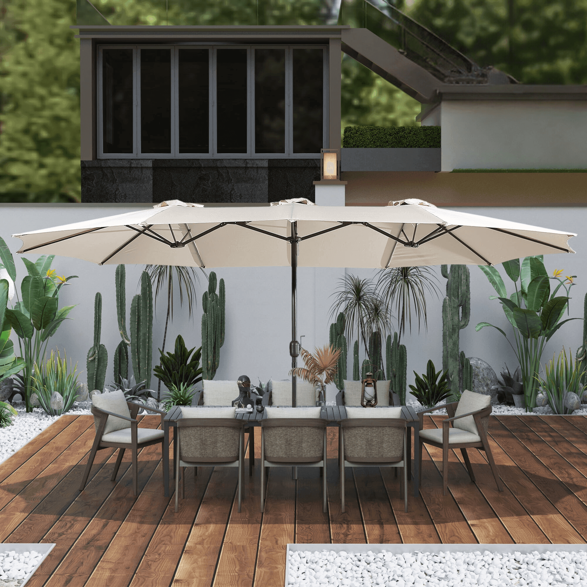 Wooden Twist Dodecagon Outdoor Umbrella