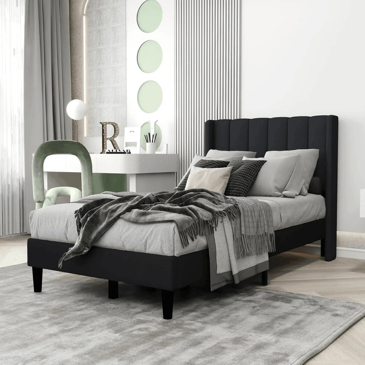 A Black Wingback Bed for Timeless Style