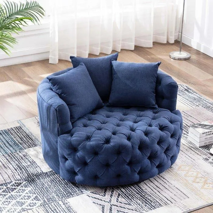 Wooden Twist Barrel Button Tufted Design Modern Round Sofa For Living Room with 3 Pillows - Wooden Twist UAE