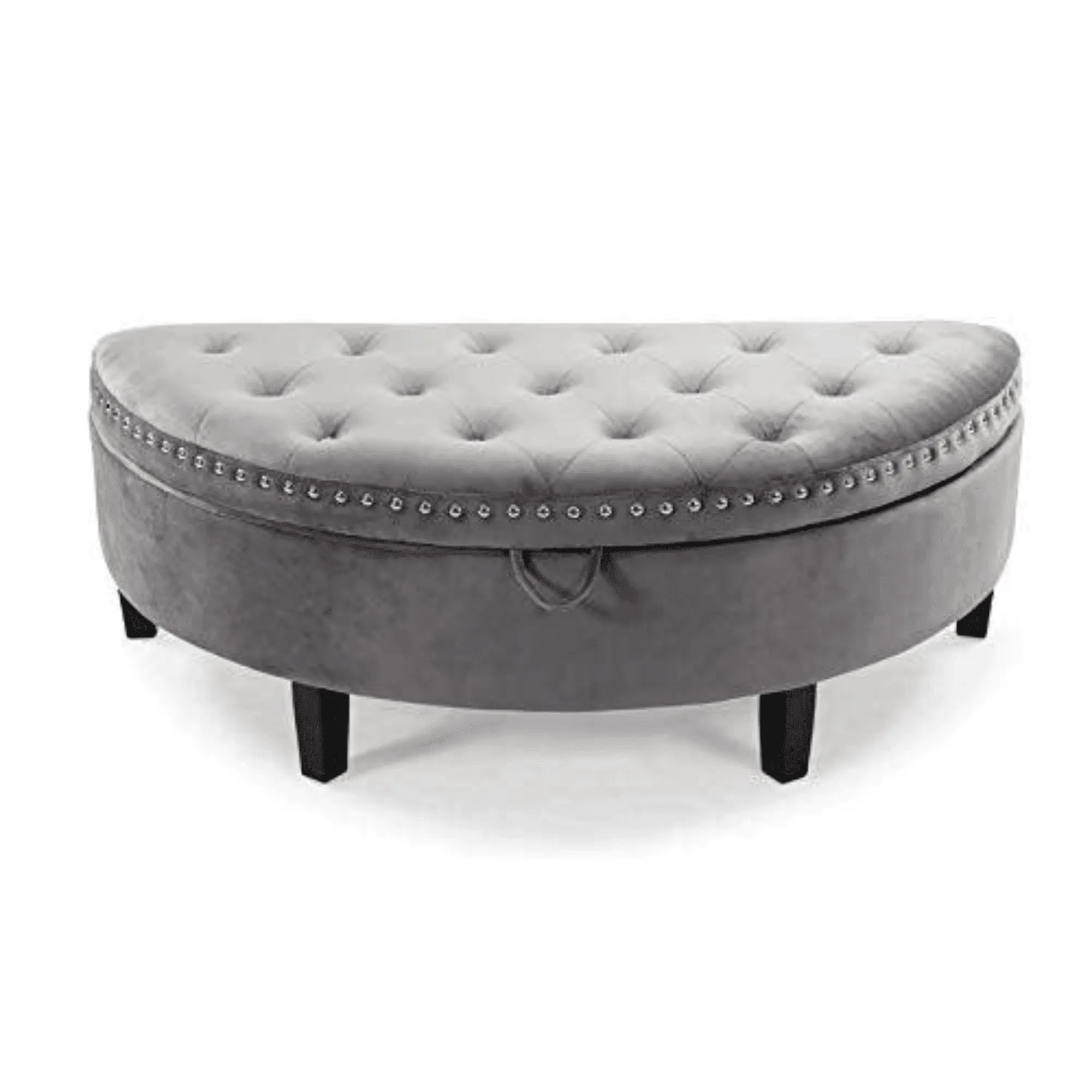 Half Moon Velvet Tufted Storage Bench Footstool Bed End Table for Living Room - Wooden Twist UAE