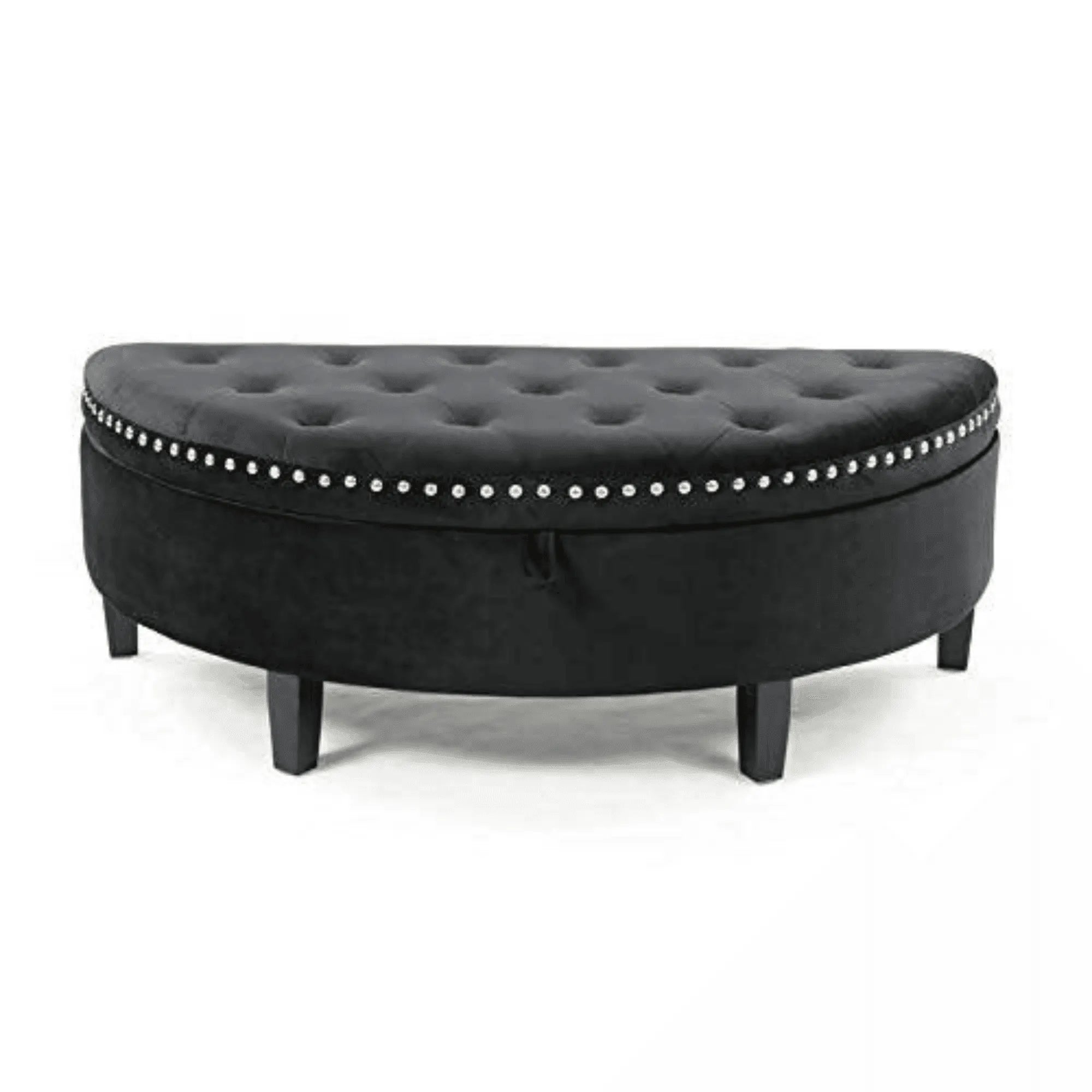 Half Moon Velvet Tufted Storage Bench Footstool Bed End Table for Living Room - Wooden Twist UAE