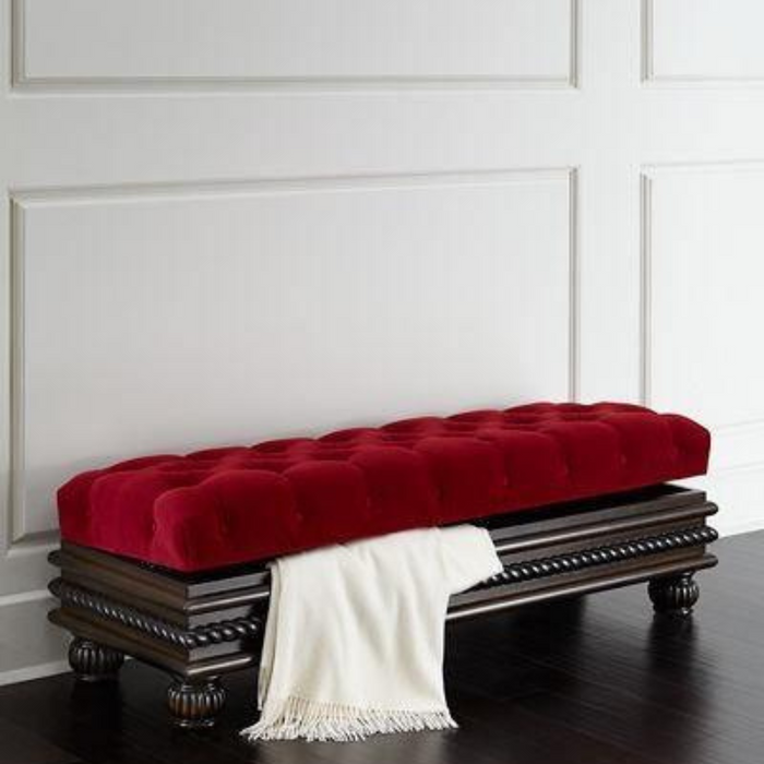 Carved Teak Wood Upholstered Flip top Storage Bench