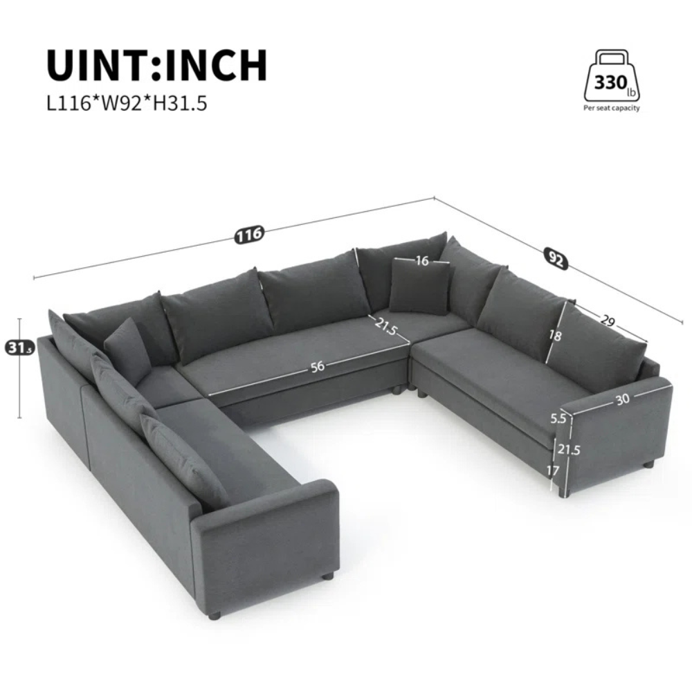 Velongue 6-Seater Sectional Sofa Grey