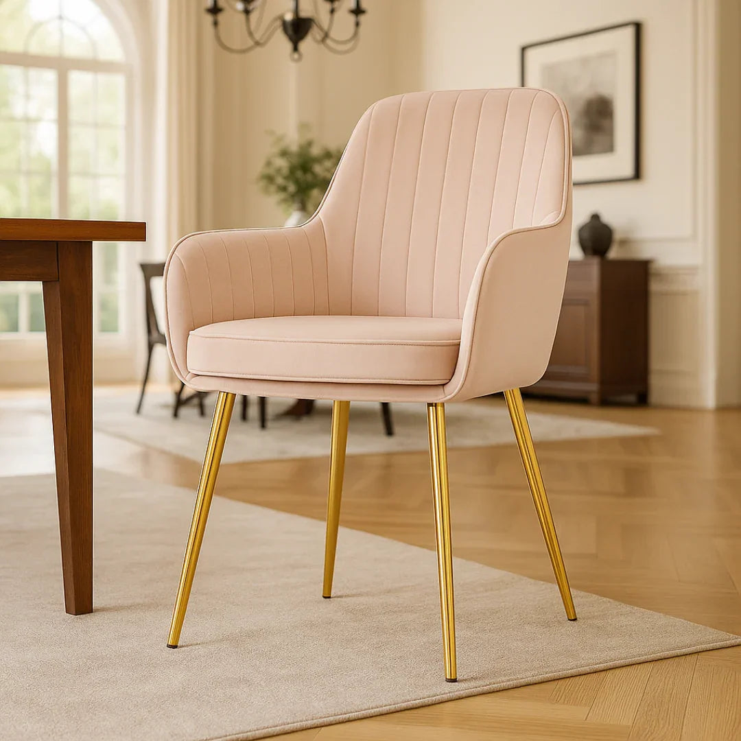 Buy Wooden Twist Velour Modern Cafe Dining Chair Metal Legs Online at uae