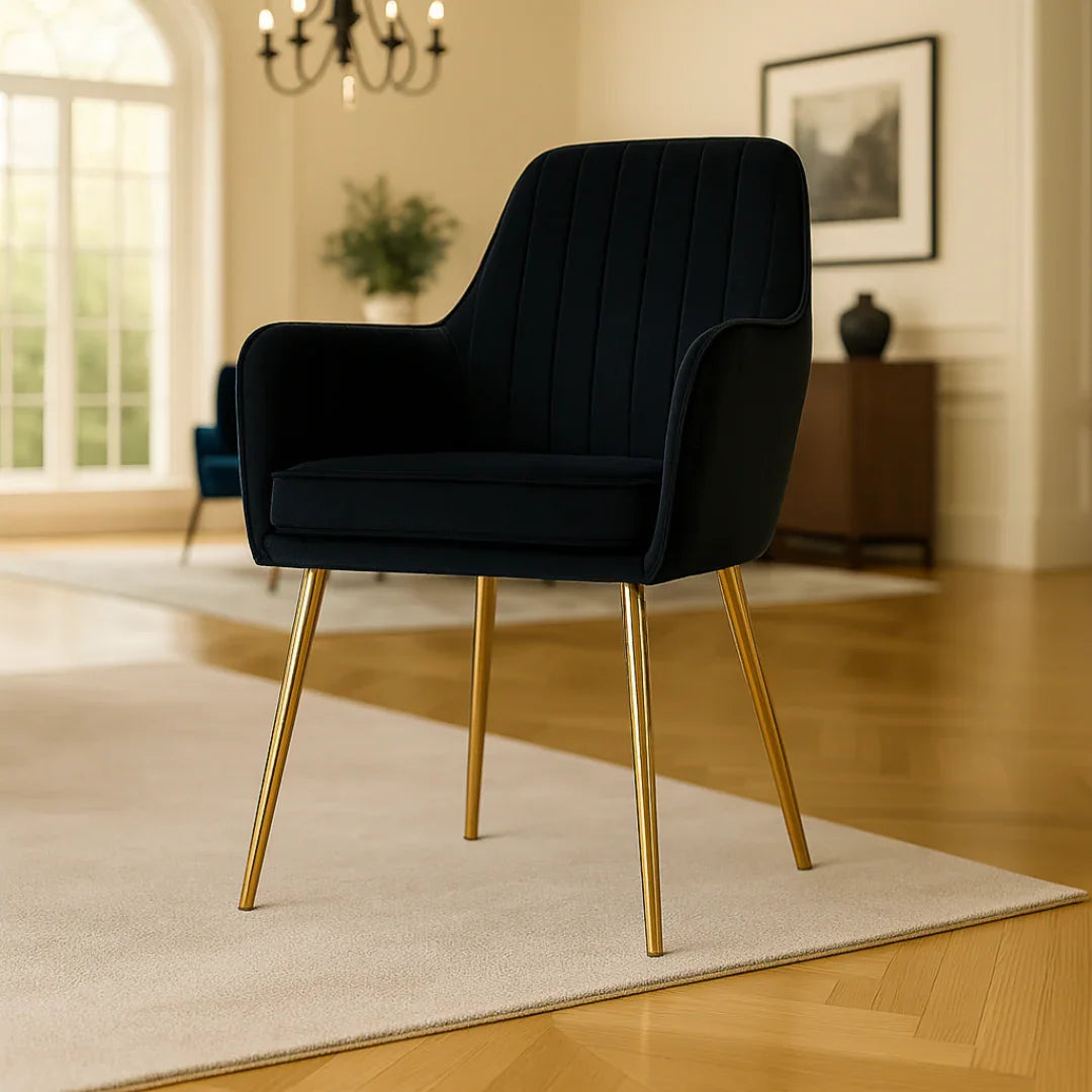 Wooden Twist Velour Modern Cafe Dining Chair Metal Legs