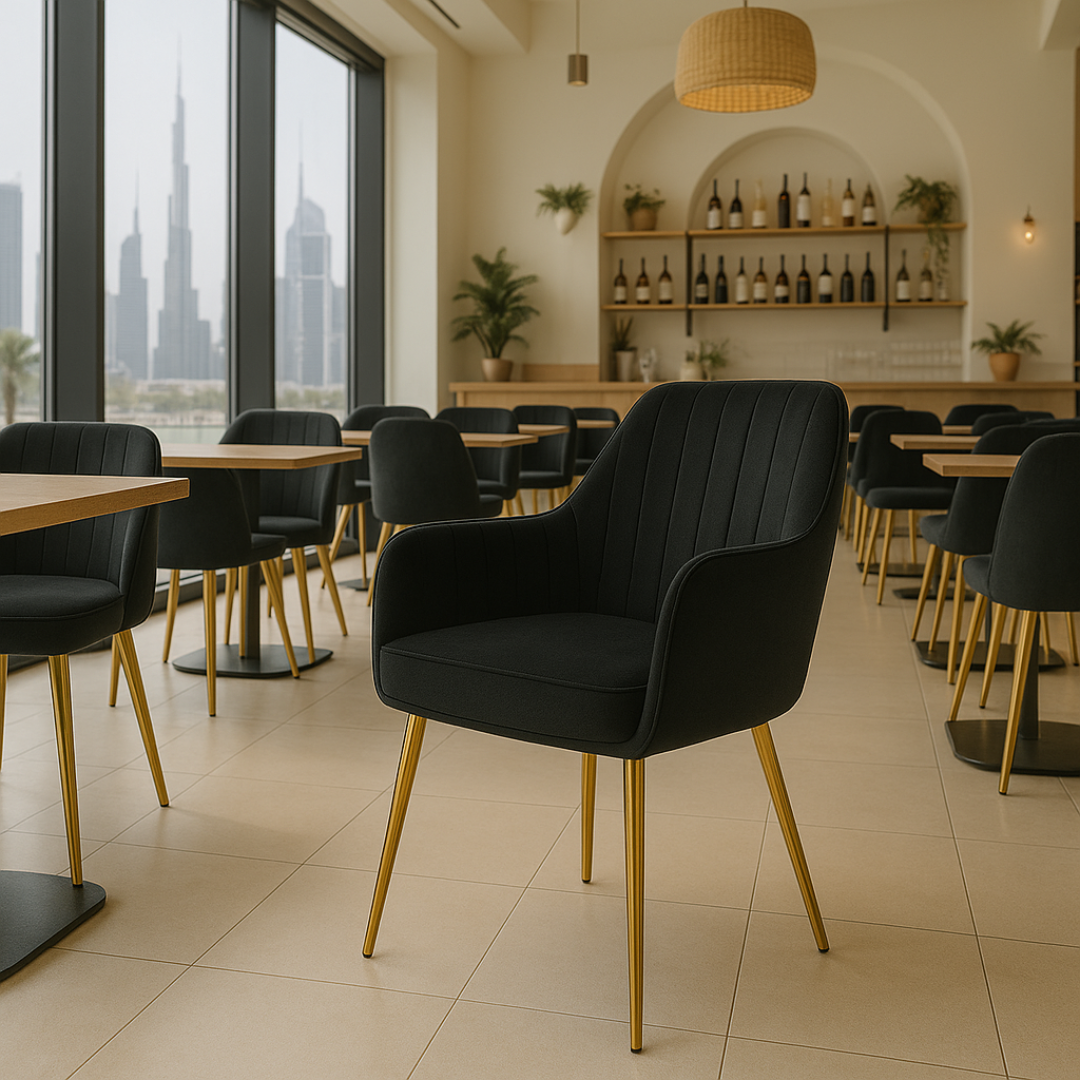 Wooden Twist Velour Modern Cafe Dining Chair Metal Legs