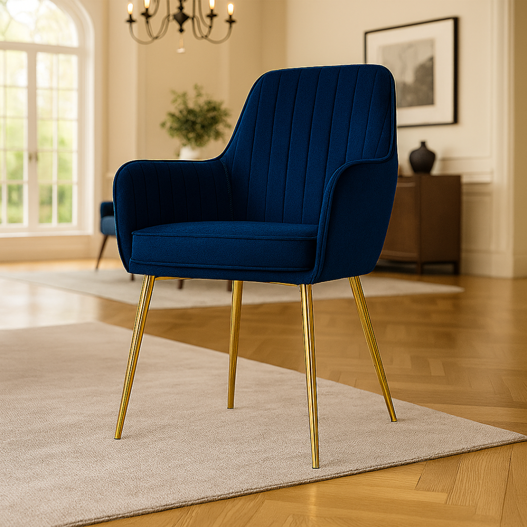 Wooden Twist Velour Modern Cafe Dining Chair Metal Legs