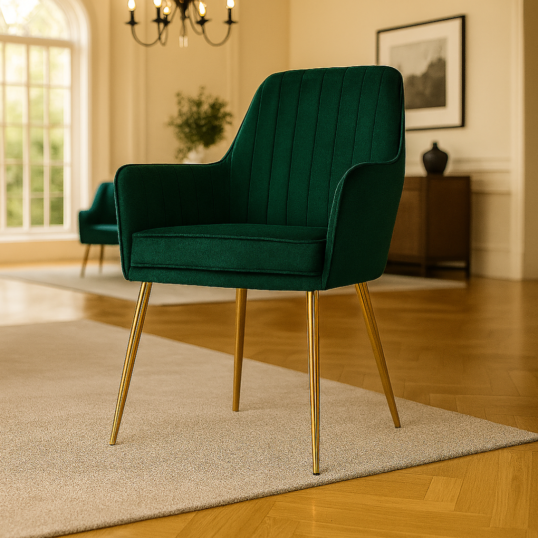 Wooden Twist Velour Modern Cafe Dining Chair Metal Legs