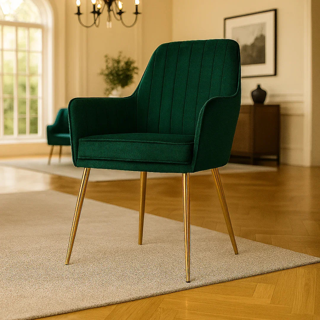 Wooden Twist Velour Modern Cafe Dining Chair Metal Legs