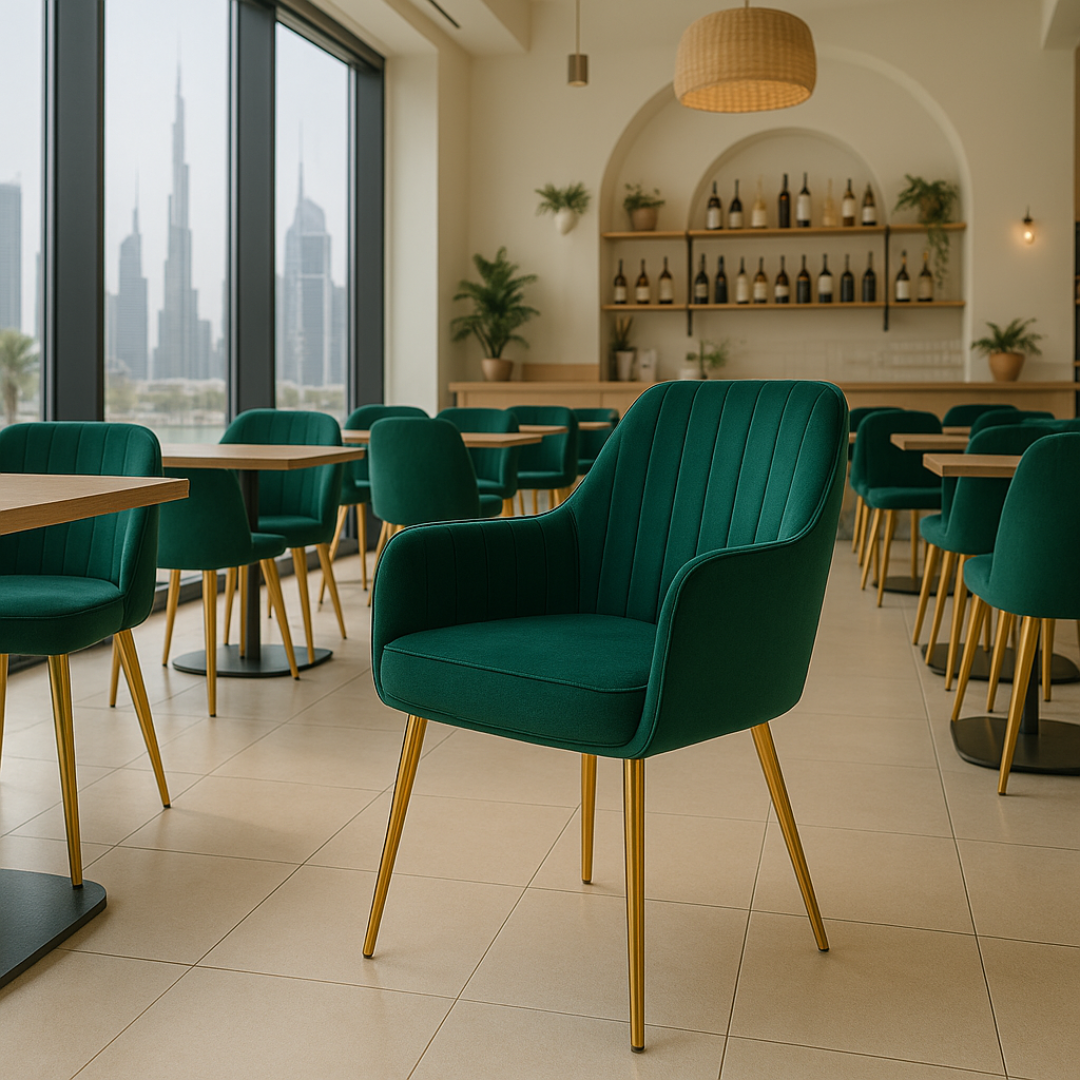 Wooden Twist Velour Modern Cafe Dining Chair Metal Legs