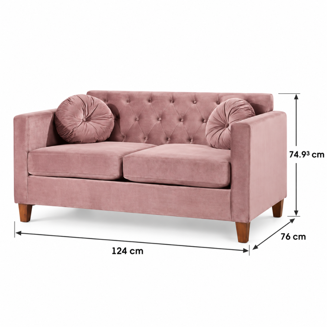 Wooden Twist Velvet Square Arm Loveseat 2 Seater Sofa Pink – Dimensions 124 x 76 x 74.93 cm