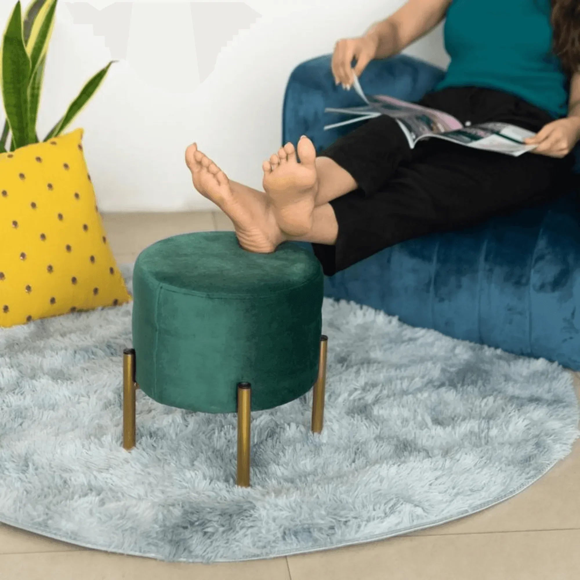 Velvet Round Foot Stool Ottoman