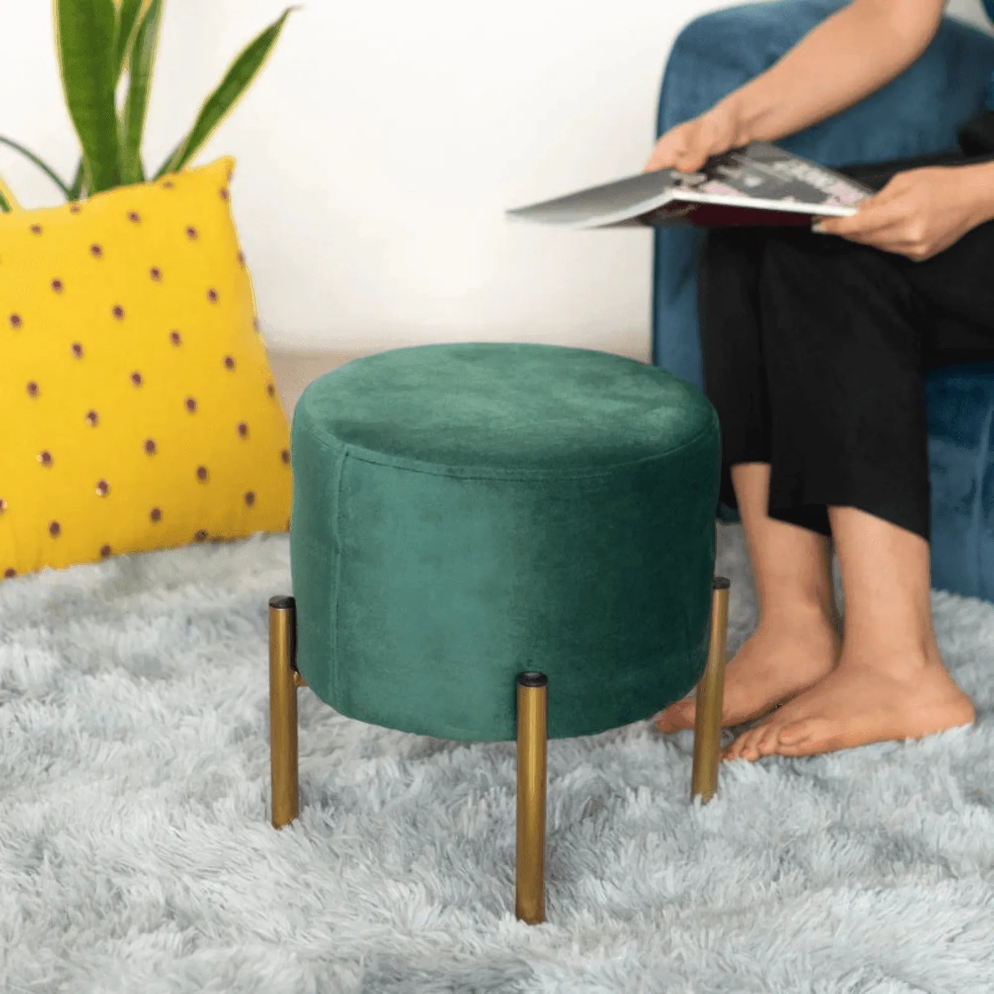 Velvet Round Foot Stool Ottoman