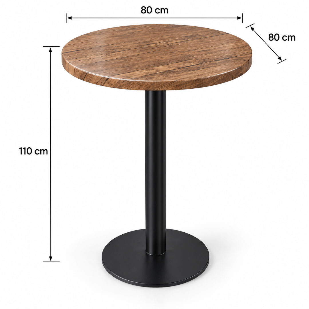 Wooden Twist Vintora Round Bar Table – 80 x 80 x 110 cm size dimensions
