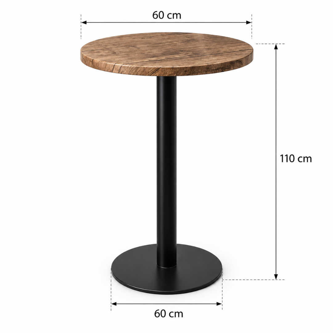 Wooden Twist Vintora Round Bar Table – 60 x 60 x 110 cm size dimensions