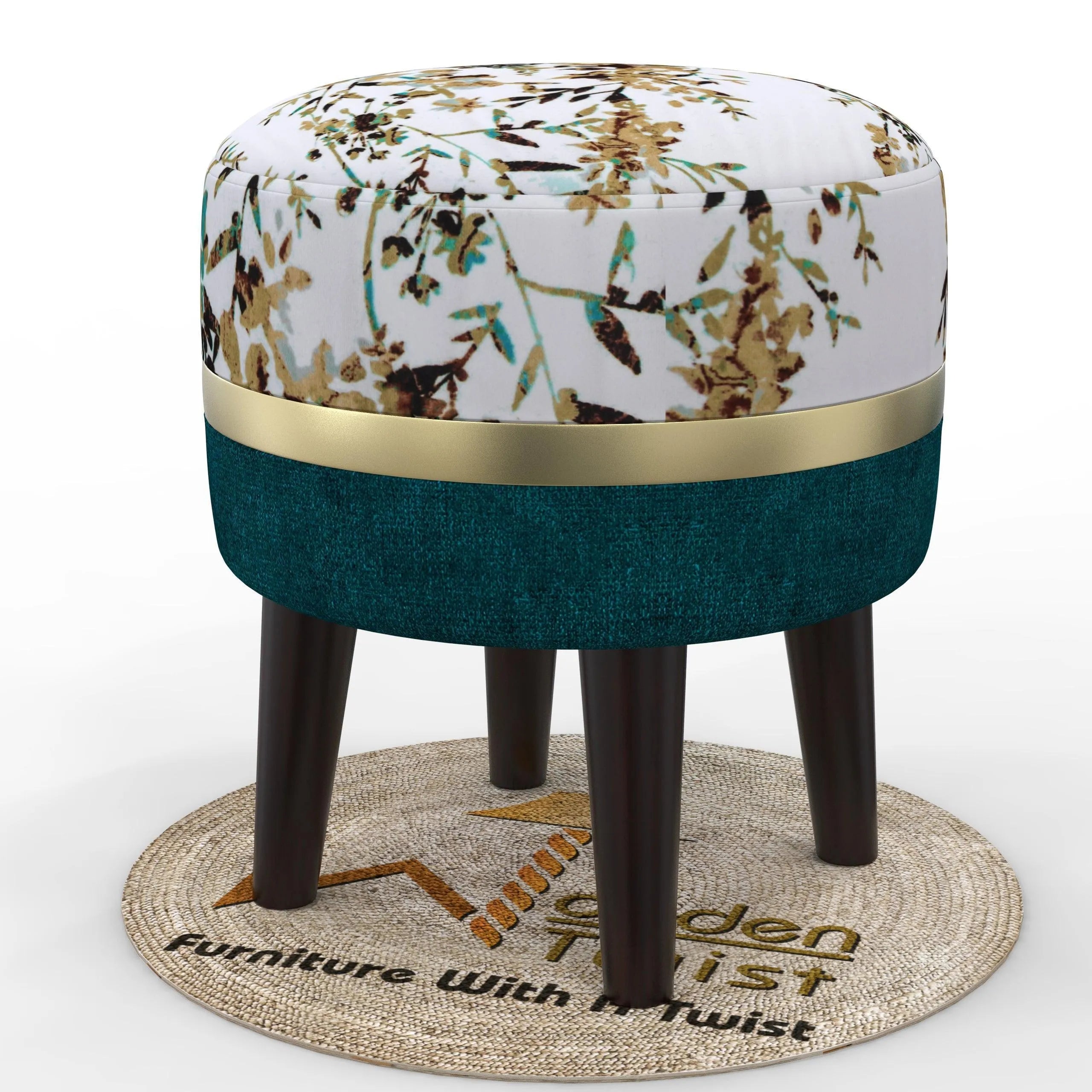 Wooden Twist Relish Puffy Ottoman Stool For Living Room ( Mustard & Green ) - Wooden Twist UAE