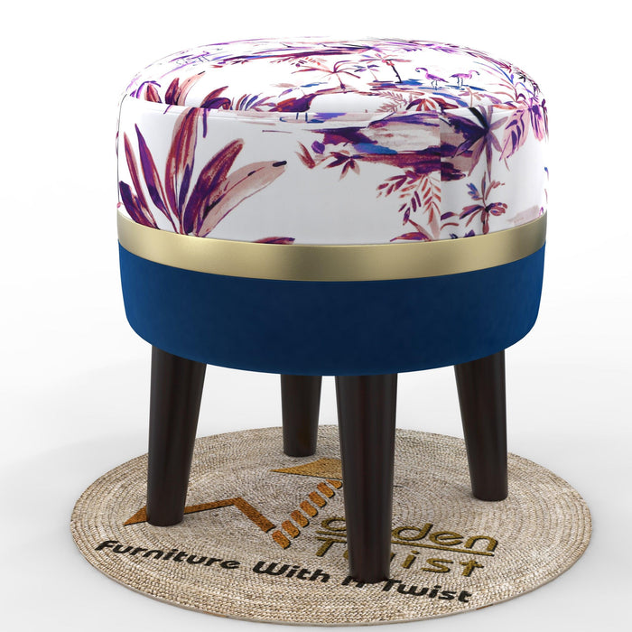 Wooden Twist Blush Puffy Ottoman Stool For Living Room ( Purple & Blue ) - Wooden Twist UAE