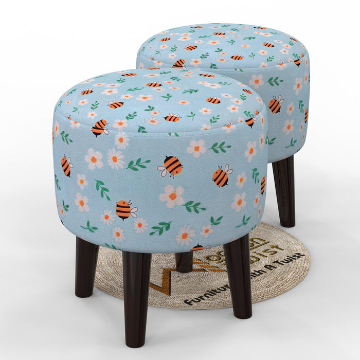 Wooden Twist Harlequin Puffy Ottoman Stool For Living Room ( Set of 2 )