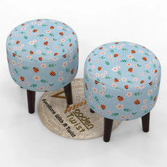 Wooden Twist Harlequin Puffy Ottoman Stool For Living Room ( Set of 2 ) - Wooden Twist UAE