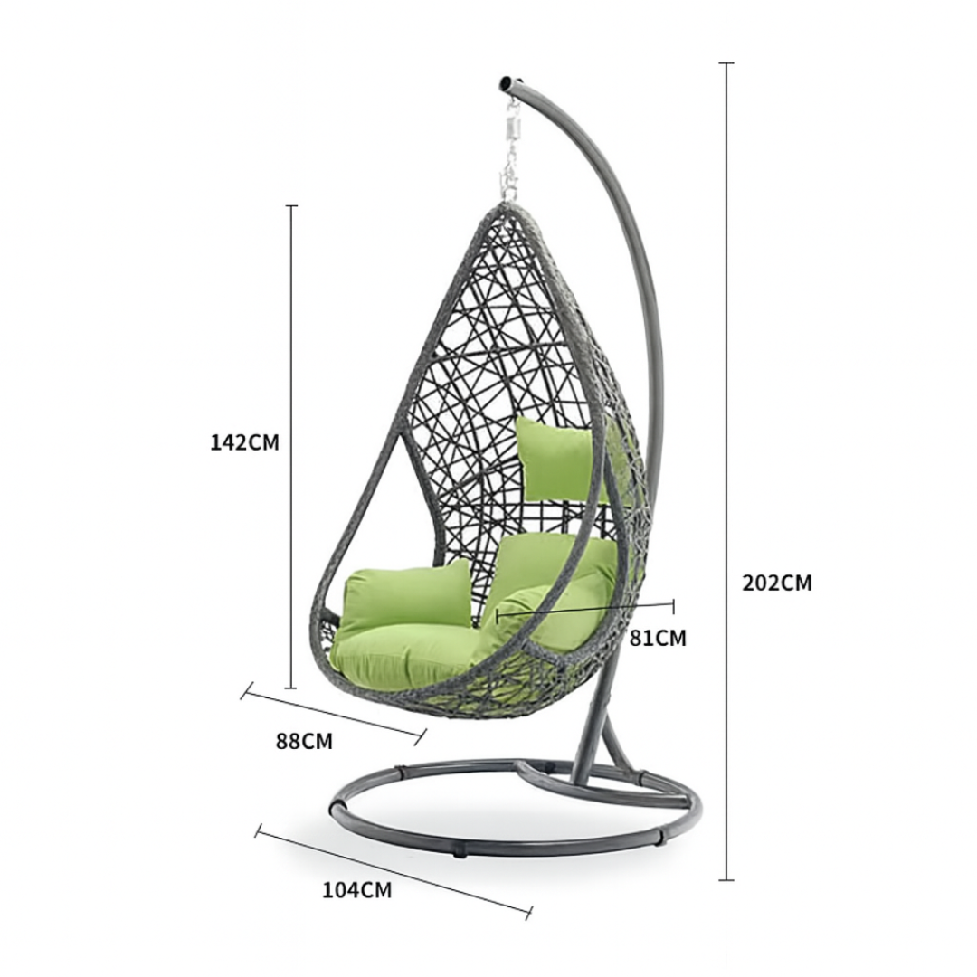 Wooden Twist Waterdrop Waterproof Rattan Outdoor Hanging Egg Swing Chair with Stand & Breathable Cushion