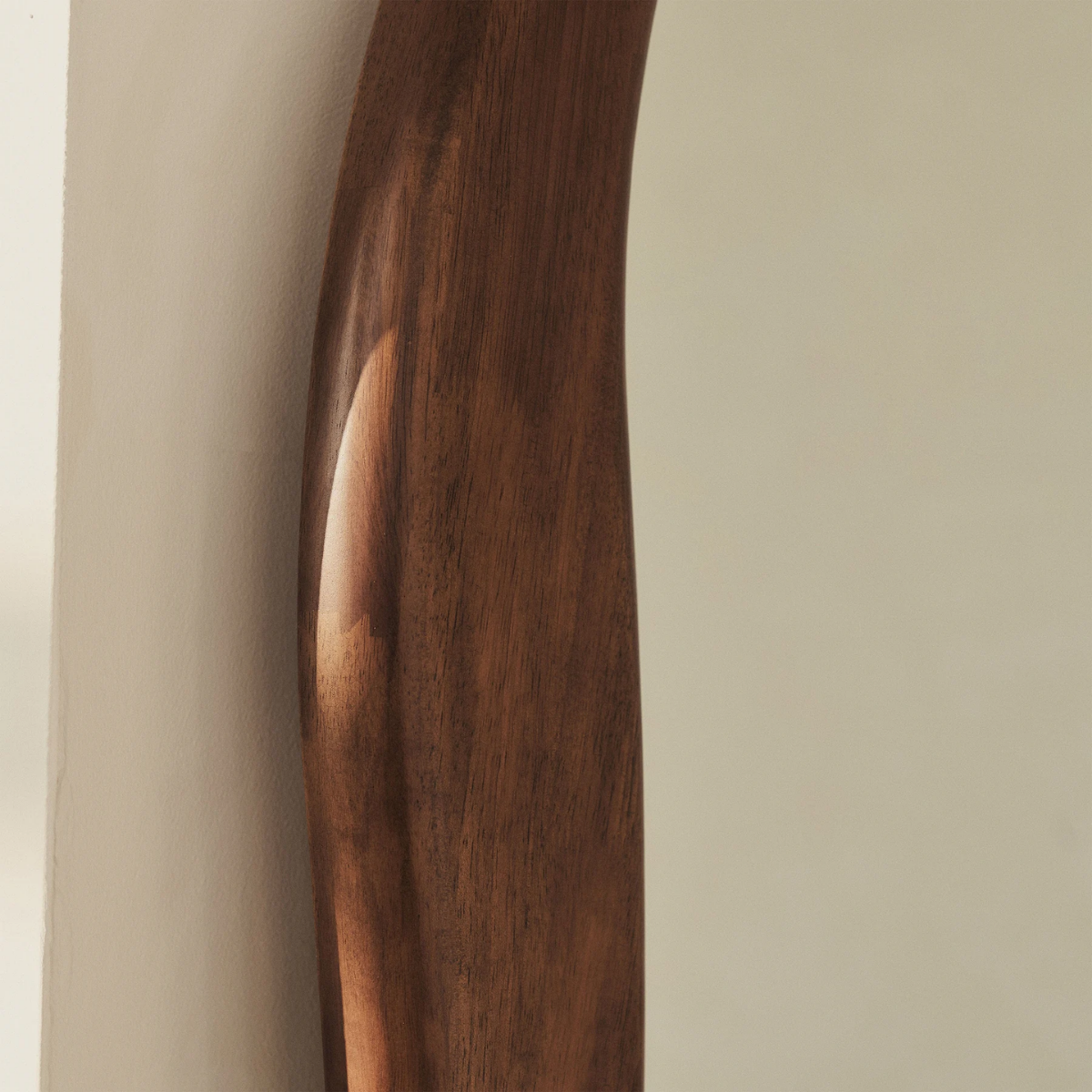 Wavy Solid Wood Floor Mirror Walnut Finish - close-up of thick smooth wood frame