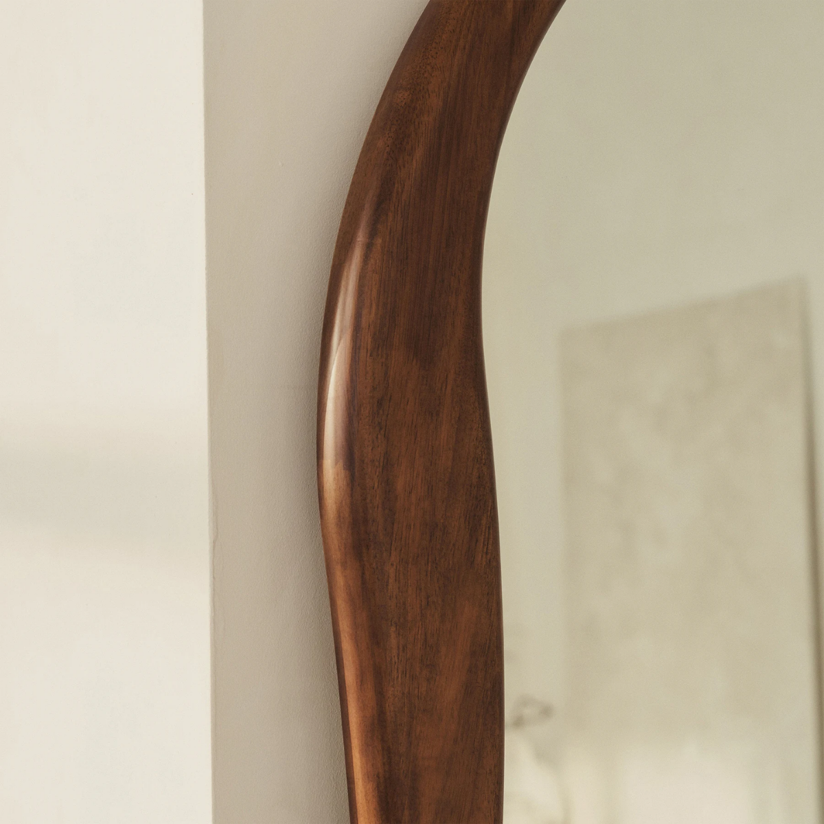 Wavy Solid Wood Floor Mirror Walnut Finish - lifestyle view in dressing area