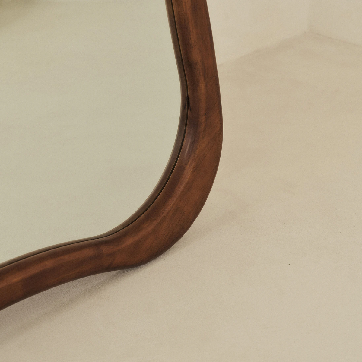Wavy Solid Wood Floor Mirror Walnut Finish - lifestyle view in living room