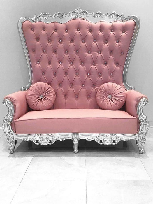 Wooden Twist Luxurious High Back Precio Maharaja Throne Chair In Teak Wood ( Pink )