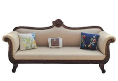 Traditional Wooden 3 Seater Couch for Home & Office Chaise Lounge Settee (Teak Wood) - Wooden Twist UAE