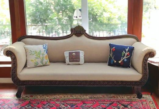 أريكة خشبية تقليدية بثلاثة مقاعد للمنزل والمكتب ، أريكة استراحة (خشب الساج)