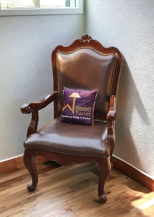Wood Arm Chair With Cushion Back & Seat (Sheesham Wood) - Wooden Twist UAE